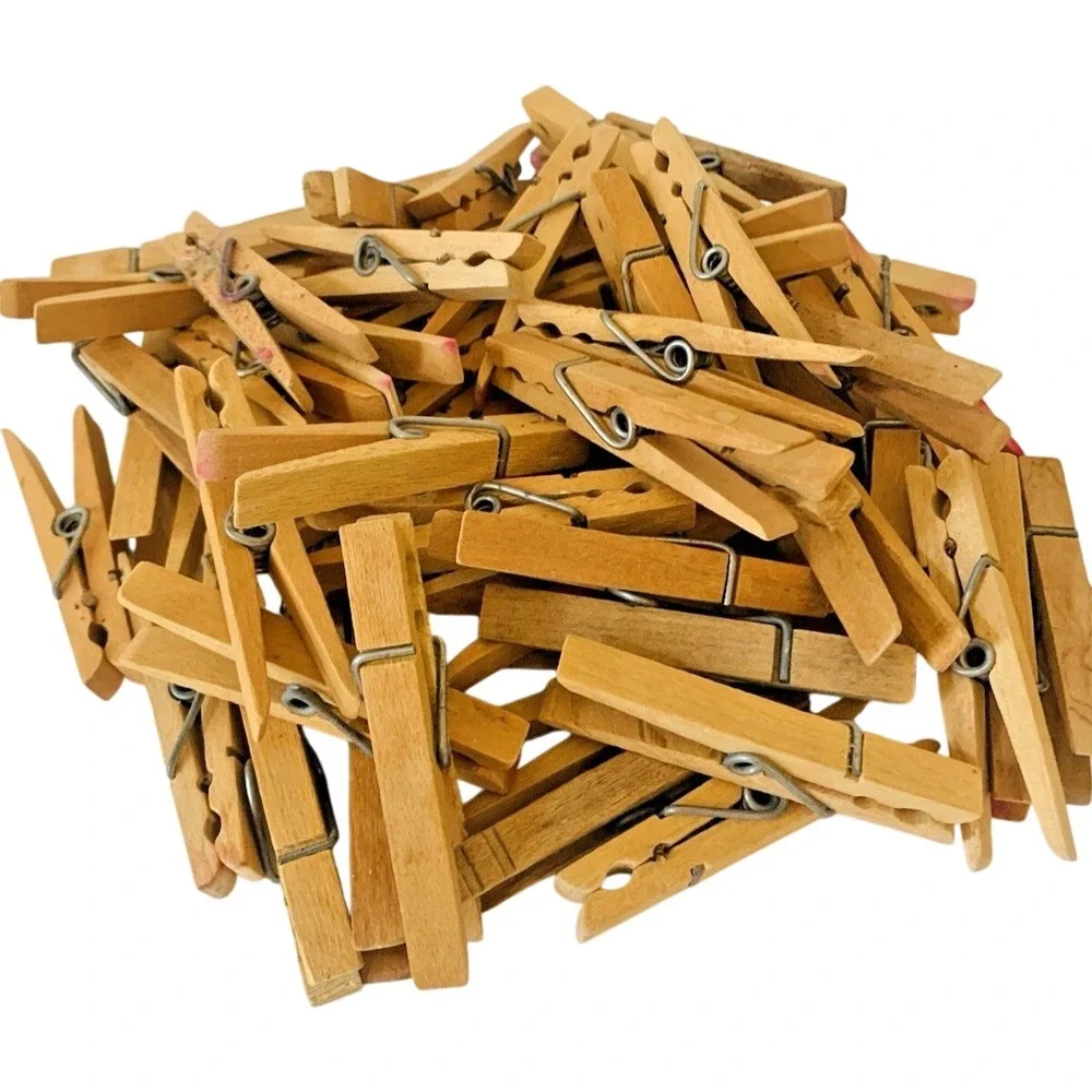 Unbranded Vintage Wooden Clothespins Bulk Lot‎ Spring Action Laundry Crafting